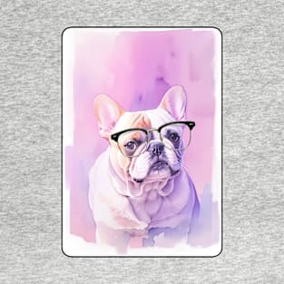 French Bulldog Glasses Watercolor Portrait 2 T-Shirt